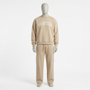 Ensemble de survêtement décontracté pour homme, sweat-shirt à col rond beige et pantalon cargo assorti, deux pièces, streetwear - Product Image 3