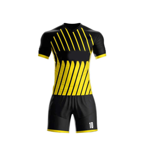 Conjunto de Camiseta de Fútbol Sublimada Personalizada para Hombre, Manga Corta, Rayas Negras y Amarillas, Uniforme de Poliéster que Absorbe la Humedad, Número 10 - Product Image 1