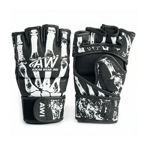ถุงมือ Askar Wear Ind Mma แบบครึ่งนิ้ว ปิดด้วยเวลโคร พิมพ์ลายแบบ Sublimation สีดำขาว อุปกรณ์ฝึกศิลปะการต่อสู้ - Product Image 1