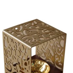 Wholesale Gold Arabic Calligraphy Incense Burner Bulk Luxury Wood and Metal Bakhoor Censer Modern Islamic Home Office Decor - Product Image 3