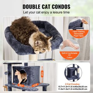 68.5\" Indoor <b>Cat</b> <b>Tree</b> with 2 Condos Sisal <b>Scratching</b> Post Hammock Top Perch Jumping Platforms for Large <b>Cats</b> - Product Image 3