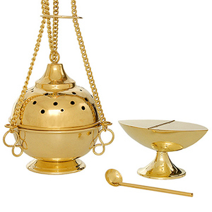 Turíbulo de Latón con Cazoleta para Incienso y Cuchara |   Juego de incensarios para la Iglesia Ortodoxa - DOUBLE VEE EXPORTS - Product Image 1