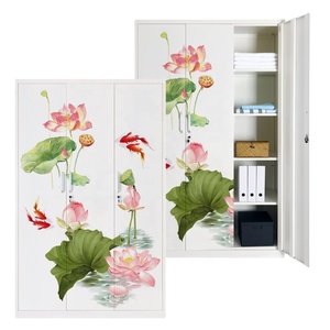 Modern appearance simple painting flower dressing metal wardrobe closet storage cabinet