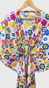 Robe kimono à imprimé floral pour femmes, col en V, manches courtes, tenue de plage d'été - Product Image 4