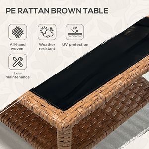 Tavolino da Esterno con Struttura in Alluminio a 2 Ripiani, Piano in Vetro Temperato, Tavolino da Caffè in Vimini, Arredamento da Patio in Rattan - Product Image 4