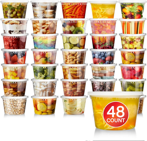Contenedores de Plástico PP de 16 oz con Tapas (Paquete de 48), Diseño Moderno, Desechables, Reutilizables, para Congelador, para Fiestas, para Sopa - Product Image 1
