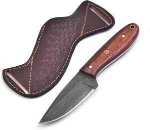 Cuchillo de Caza y Camping de Acero al Carbono Fijo con Mango de Palisandro, Hoja Biselada Táctica de Supervivencia, Funda de Cuero, Venta al por Mayor OEM/ODM - Product Image 1