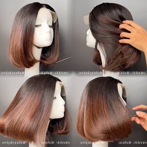 Peluca Bob de pelo vietnamita 100%, peluca Frontal de encaje HD de Color de Punta marrón 13x6, peluca Frontal de encaje para mujeres negras, extensiones de cabello humano - Product Image 6