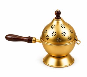 เตาเผาธูปทองเหลือง AG Metal รุ่น Dhoop Dani ดีไซน์ทรงกลม พร้อมด้ามจับไม้จันทน์ |   ธูปหอมบำบัด 100% จากธรรมชาติ โลบัน บัคฮูร์ ปูจา อินเซนส์ - Product Image 1