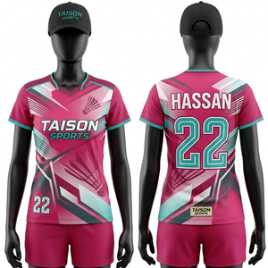 Maillot de badminton pour femmes, professionnel, polyester, élasthanne, extensible, respirant, bleu turquoise, design graphique, logo personnalisé par sublimation - Product Image 2