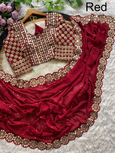 Nouveau Style Bollywood pour femmes Georgette Full Saree Heavy Sequins Broderie Travail Tenue traditionnelle indienne pour les fêtes Vente en ligne - Product Image 3