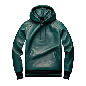 Servicio Personalizado OEM, Sudaderas con Capucha de Cuero para Hombre, Sudaderas con Capucha de Cuero Hechas a Medida de Alta Calidad con Bolsillos - Product Image 5