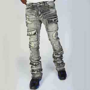 Jeans décontractés pour hommes, coupe droite, vente en gros, 100% coton denim, marron et noir, coupe-vent, respirant, été, automne - Product Image 1