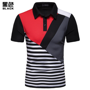 เสื้อโปโลถักลายบล็อกสี ลายเรขาคณิต ทรงลำลอง สีขาว แดง ดำ ลายทาง - Product Image 2