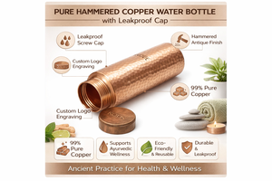 Jarra de Cobre Puro Martillado, Ecológica, de Doble Pared, con Aislamiento Térmico de 12-24 Horas, Revestimiento Anticorrosión, Tapa Hermética, para Bebidas Ayurvédicas - Product Image 6