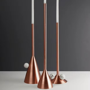 Modern minimalist copper taper candle holders set of 3 with marble accents elegant home <b>decor</b> <b>table</b> centerpiece accessories - Product Image 1