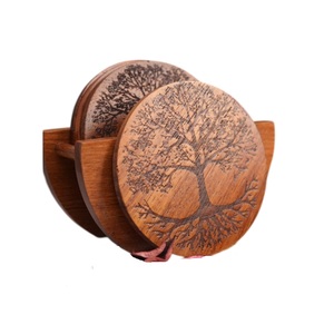 Ensemble de 4 sous-verres géométriques hexagonaux en bois faits à la main avec support, couleur bois de manguier, sous-verres colorés pour la décoration de la maison, en solde - Product Image 3