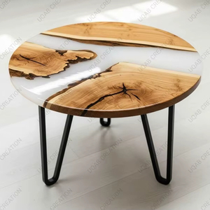Table de salle à manger/plateau de table basse de luxe moderne en résine et bois d'acacia, faite à la main, personnalisable et étanche, pour salon et célébrations de Diwali - Product Image 2