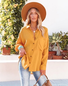 Chemisier décontracté pour femme, nouvelle collection, couleur unie, 100 % coton tissé, manches raglan boutonnées, coupe classique, chemise d'automne - Product Image 1