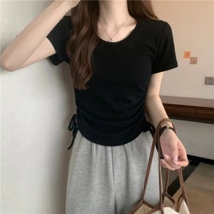 <b>Women</b> <b>White</b> Slim Fit <b>Short</b> <b>Sleeve</b> O-Neck T-<b>Shirt</b> Solid Color Cotton Jersey Casual Spring Summer Top - Product Image 6