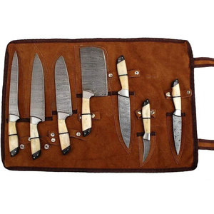 Ensemble de couteaux de chef en acier Damas avec étui en cuir, collection complète de couteaux de cuisine pour la cuisine à domicile et l'utilisation en restaurant - Product Image 1