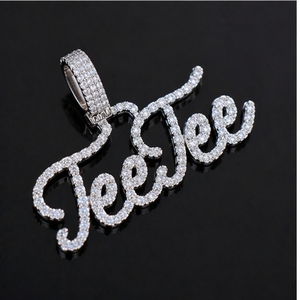 Trendy Rhodium 925 <b>Silver</b> Iced Cursive Script Personalized Name Fine Pendants <b>Necklace</b> Custom Letters Lab Grown Diamonds Charms - Product Image 2