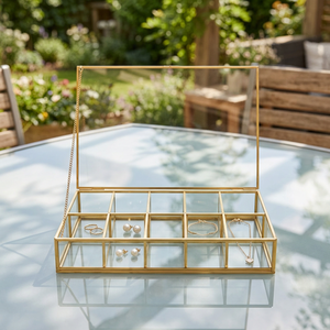 Modern Metal Frame Transparent Glass Storage <b>Box</b> Luxury Jewelry Organizer Clear <b>Trinket</b> Holder Decorative Keepsake Container <b>Box</b> - Product Image 1