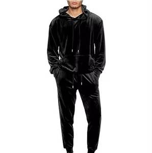 Ensemble de survêtement décontracté pour hommes, personnalisé OEM, en velours, avec sweat à capuche zippé ample et pantalon élastique - Product Image 3