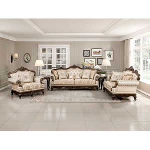 Juego de Sofás Chesterfield de Madera de Teca Sólida de Lujo, Estilo Moderno de Mediados de Siglo, 6 Plazas, Tapizado en Tela, Ecológico, para Apartamentos y Hoteles - Product Image 1