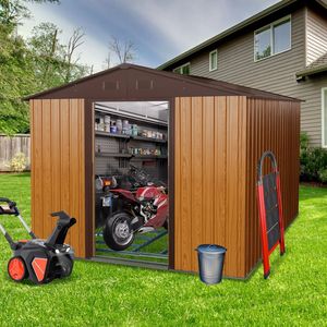 Caseta de Almacenamiento Metálica para Exteriores de 8 pies x 10 pies con Base Metálica Color Café para Casetas y Almacenamiento al Aire Libre - Product Image 1
