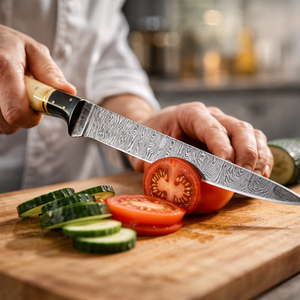 Cuchillo de filetear hecho a mano de acero de Damasco con mango de hueso y funda de cuero, hoja de 8-9.9 pulgadas, ambidiestro, apto para lavavajillas - Product Image 3
