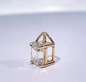 <b>Solid</b> 14K Yellow <b>Gold</b> Moissanite Solitaire Wedding <b>Pendant</b> Emerald Cut VVS1 2 CT - Product Image 3