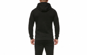 Ensemble de survêtement à capuche rayé noir et blanc pour homme, sweat-shirt à fermeture éclair intégrale et pantalon de survêtement, tenue décontractée d'automne, respirant, en polyester et coton - Product Image 4