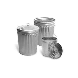 Juego de 3 botes de basura de hierro galvanizado con tapa y asa, estructura vertical, para interiores y exteriores, botes de basura reciclables. - Product Image 1