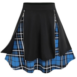 Women's Plus Size Hybrid Tartan Gothic <b>Mini</b> Skirt Plaid Zipper <b>Mini</b> A Line Skirt Blue Wholesale Manufacturer OEM - Product Image 1