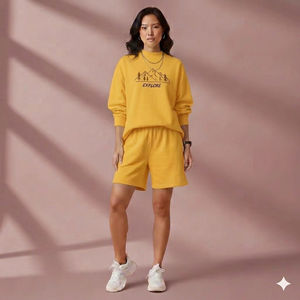 100% Cotton Material Street And Casual Wear Women Mockneck And Shorts <b>Set</b> Soft Knitted Customized Logo Printing - Product Image 6