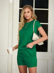 Conjunto Deportivo para Mujer, Directo de Fábrica, Verano, Dos Piezas, Top y Pantalones Cortos, Talla Grande 6XL, Diseño Sólido, Felpa, para Gimnasio - Product Image 4