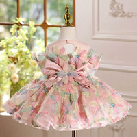 Vestido de niña de las flores de lujo con encaje de tul, diseño floral 3D colorido, estilo princesa, hasta la rodilla, mangas abullonadas, accesorio de velo y forro de satén