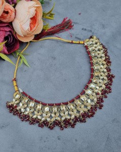 Handcrafted Crystal Beaded Choker Necklace <b>Set</b> With Chandbali Earrings And Mangtika Ethnic Wear Designer <b>Jewellery</b> <b>Set</b> Wholesale - Product Image 5