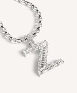 Pendentif lettre Z plaqué rhodium or/argent, serti de diamants taille émeraude, cadeau unisexe tendance - Product Image 4