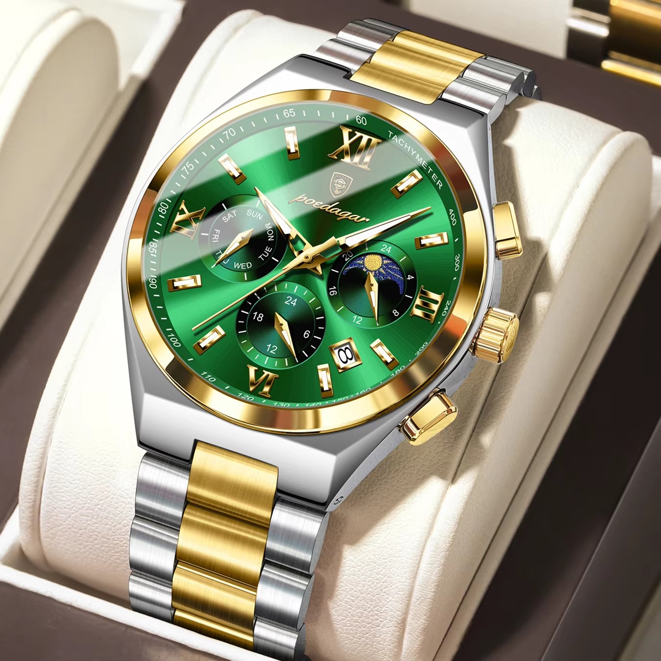 5 Bracelet en or argenté à cadran vert