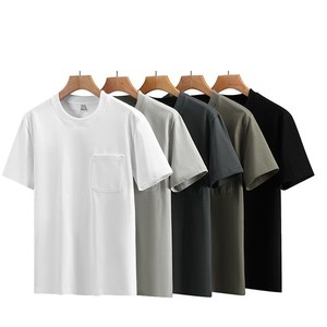 เสื้อยืดผู้ชาย OEM 230 กรัม ผ้าสองเส้น หนานุ่ม แขนสั้น มีกระเป๋า ทรงหลวม สีพื้น ผ้าฝ้ายลำลอง สกรีนโลโก้ได้ เสื้อยืดผู้ชาย - Product Image 1