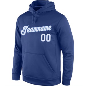 Sweat-shirt à capuche sport personnalisé blanc-bleu roi, imprimé 3D en relief, épais, pour homme, vente en gros, collection printemps - Product Image 2