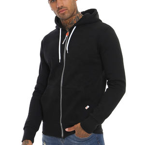 Sudadera con capucha negra para hombre, con cremallera completa, informal, de algodón y forro polar, con cordón ajustable y bolsillo canguro - Product Image 2