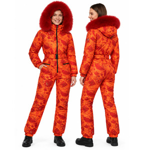 Maßgeschneiderter Damen-Skianzug mit Kunstfellkapuze, Gürtel, Blumenmuster, Gepolstert, Wasserdicht, Winddicht, Winter-Snowboard-Schneeanzug - Product Image 4