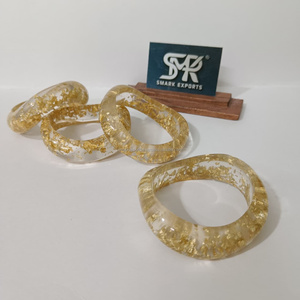 <b>Unique</b> Gold Flake Resin Craft Bangle Set Chunky Clear Acrylic Bracelets Handmade Designer Jewelry Women - Product Image 3