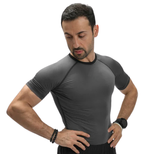 Men's Custom Grey/<b>Black</b> Compression <b>Tee</b> <b>Shirt</b> Ultra Tight Second Skin Quick Dry 75% Polyester 25% Spandex Gym Training Sports - Product Image 1