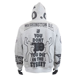 Men's Gray Hooded Zip-Up Sweatshirt Streetwear Style Printed Stars And Logo Design Regular Fit French Terry Cotton Autumn Wear - Product Image 2