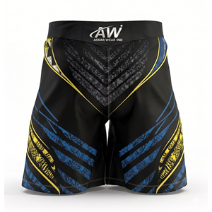 กางเกง MMA ยี่ห้อ Askar Wear รุ่น Ind สำหรับผู้ชาย สีดำ น้ำเงิน เหลือง พิมพ์ลายแบบ Sublimation แห้งเร็ว กระชับรูปทรง สำหรับกีฬาต่อสู้แบบผสมผสาน - Product Image 2