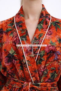 Exquisite Red Floral Velvet Kimono Robe Luxury Handcrafted Bohemian Long <b>Dressing</b> <b>Gown</b> Elegant <b>Summer</b> Casual Breathable - Product Image 2